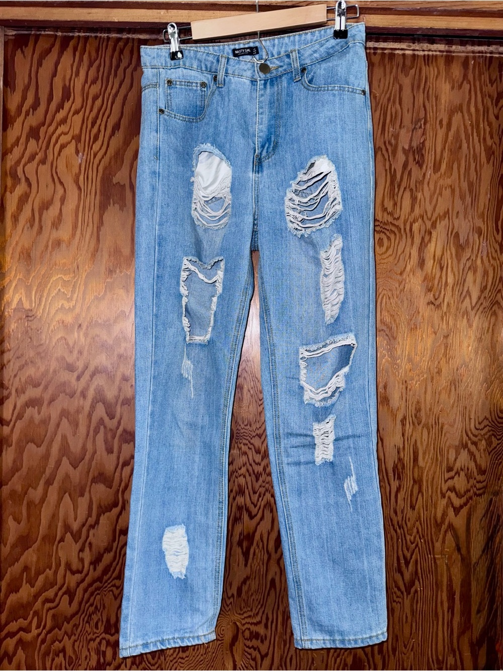 Nasty Gal Light Blue Distressed Straight-Leg Jeans